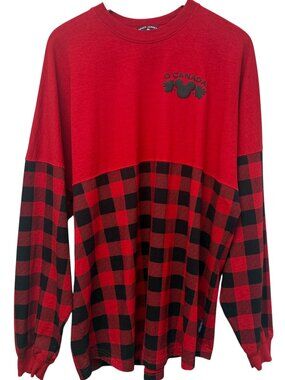 Disney Epcot Spirit Jersey Canada Buffalo Check Tee Large Unisex Red Mickey
